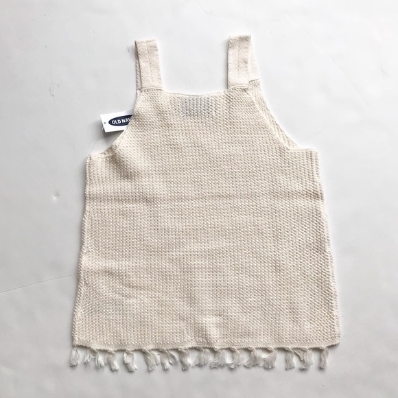 Old Navy NWT Ivory knit fringe top M(8Y) - Picture 5 of 5